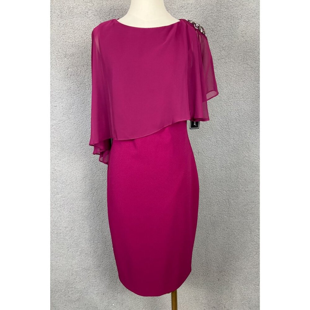Jessica Howard Women's Embellished Boat Neck Chiffon Caped Sheath Dress 6 NWT's